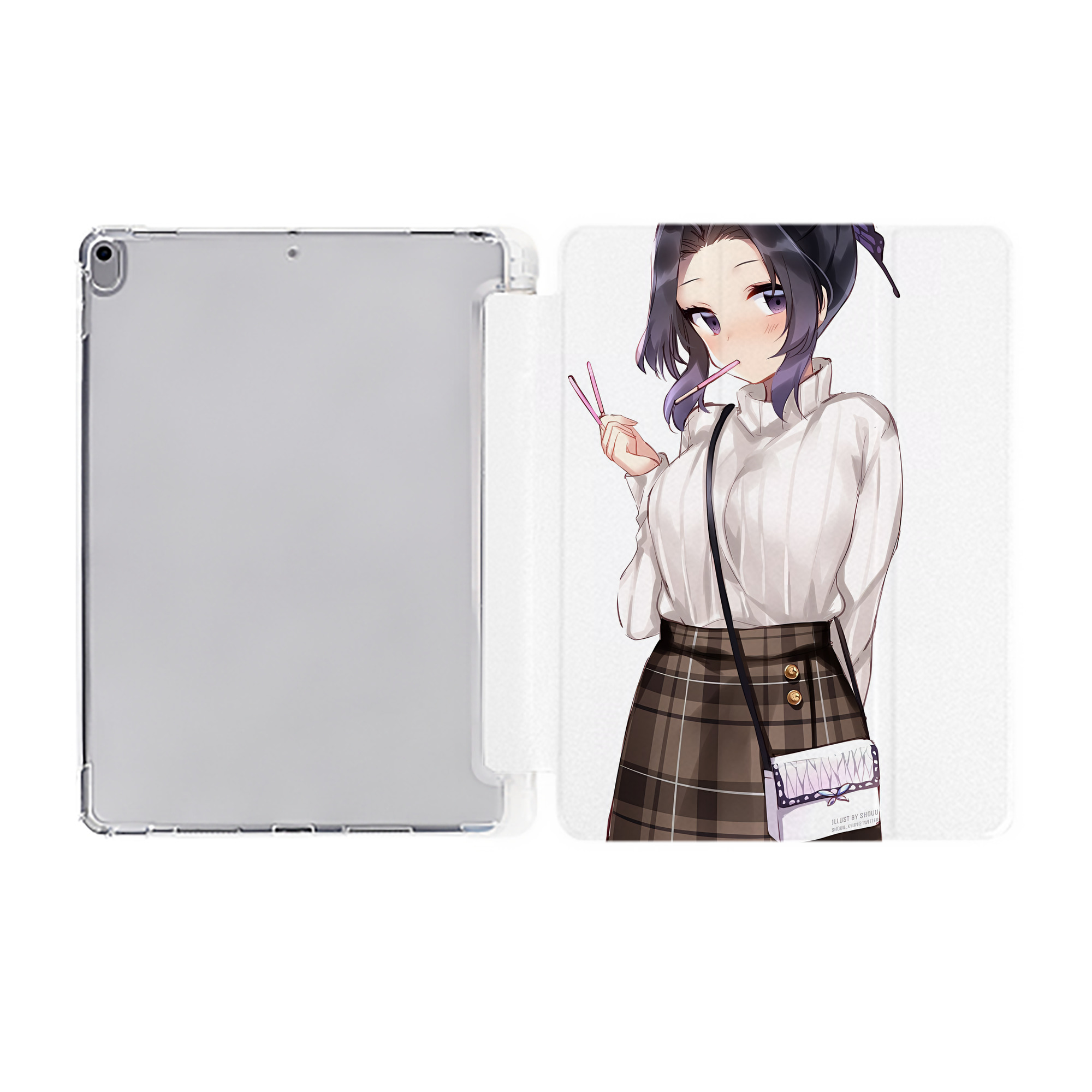 （画像用） 鬼滅の刃（きめつのやいば）蟲柱-胡蝶 しのぶ／こちょう しのぶ Kochou Shinobu IPad ケース ペン収納付き 三つ折りスタンド PUレザー×シリコン 対応機種9.5/10.5/10.9インチ